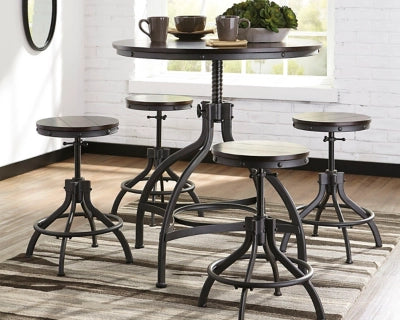 Odium Round Planked Top Counter Height Dining Table and Backless Bar Stool Set
