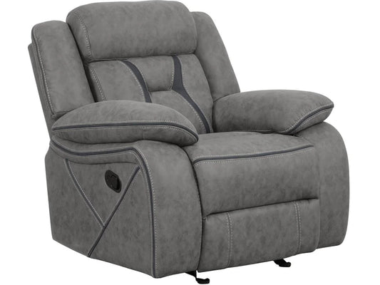 Upholstered Glider Recliner Grey/ Planeador tapizado Reclinable Gris