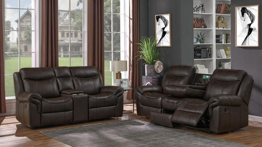 Sawyer Cocoa Brown Upholstered Tufted Sofa & Loveseat Set